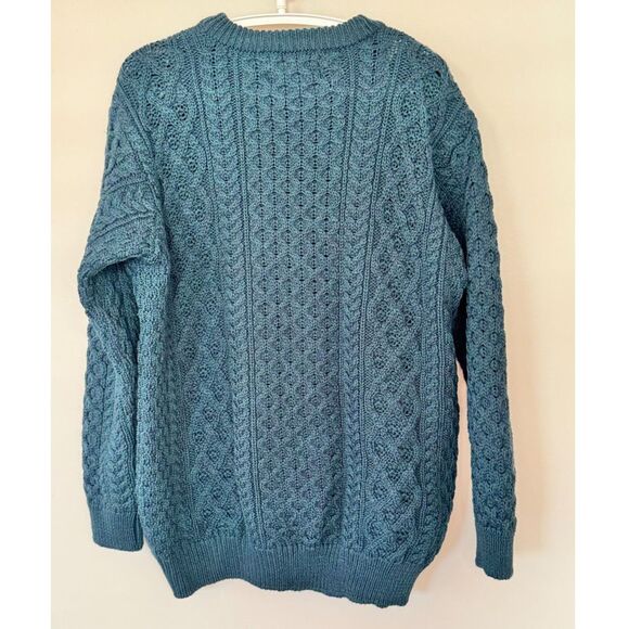 Aran Sweater Market Ireland Cable Knit Wool Sweater XXL Green Blue Fisherman - Picture 3 of 6